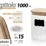 BARATTOLO 1 LIT Vetro BOROSILICATO TAPPO LEGNO ERMETICO Contenitore MODERNO 15cm