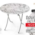 TAVOLO TONDO PIEGHEVOLE SALVASPAZIO SCRIVANIA LEGNO COLOR MARMO BIANCO D70*h75CM