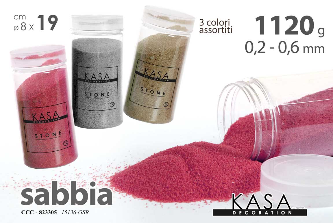 8025569823305 SABBIA DECORATIVA VASI PIANTE DECOUPAGE EVENTI HOBBY COLOR CHIC 0,2-0,6MM 1120GR - immagine 1