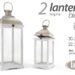 SET 2 LANTERNE PORTACANDELA LANTERNA METALLO LEGNO EVENTI GIARDINO 72 e 55 cm