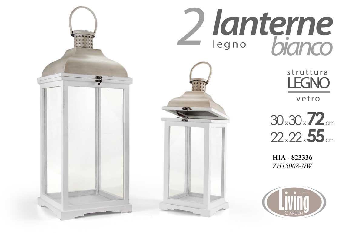 8025569823336 SET 2 LANTERNE PORTACANDELA LANTERNA METALLO LEGNO EVENTI GIARDINO 72 e 55 cm - immagine 1