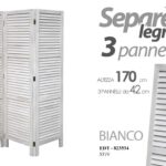 SEPARè PARAVENTO DIVISORIO BIANCO 3 PANNELLI LEGNO STILE PERSIANA 170*126 cm