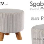 POUF SGABELLO POGGIAPIEDI TONDO MODERNO POUFF PIEDI LEGNO RIGHE CREMA 28*27cm