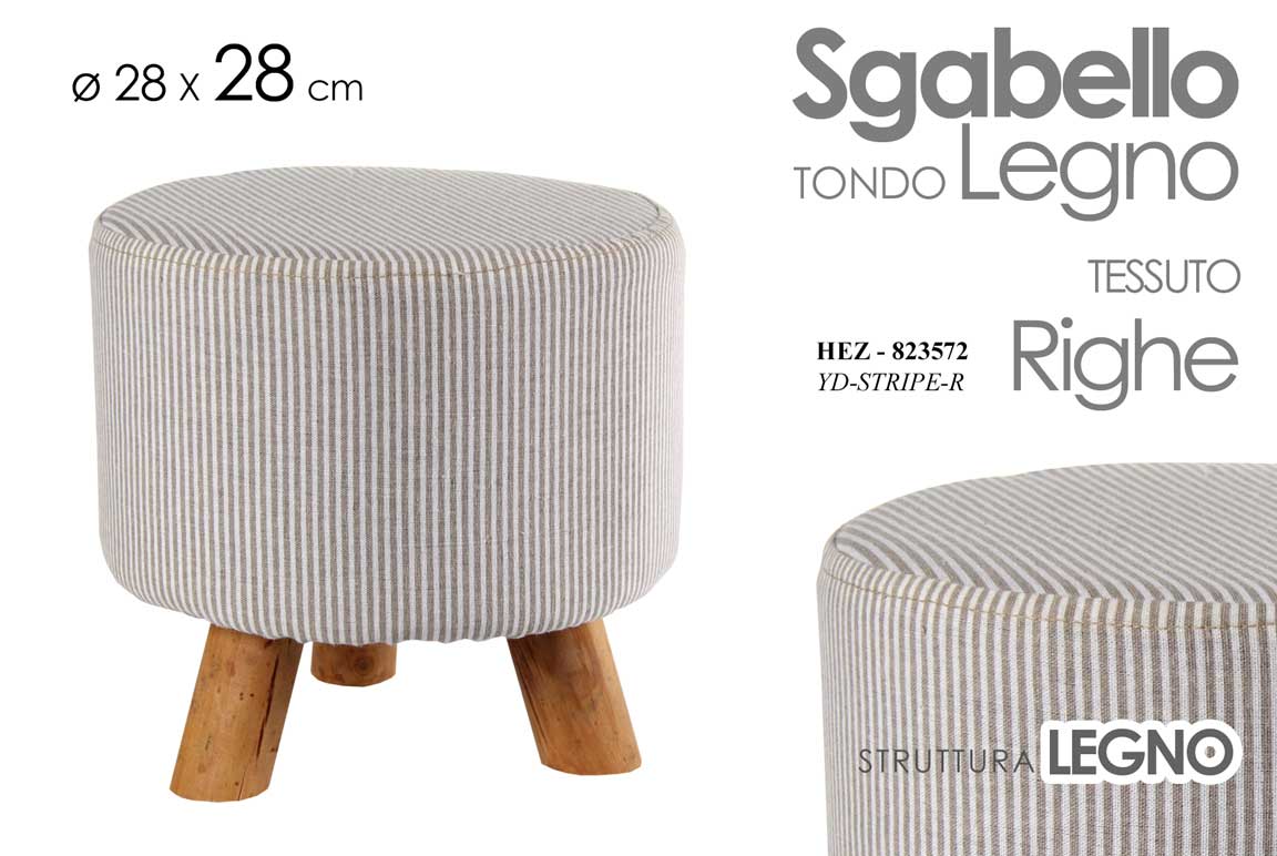 8025569823572 POUF SGABELLO POGGIAPIEDI TONDO MODERNO POUFF PIEDI LEGNO RIGHE CREMA 28*27cm - immagine 1