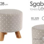 POUF POUFF 28 cm TONDO SGABELLO SEDIA LEGNO SEDUTA TESSUTO POIS CUORI GRIGIO
