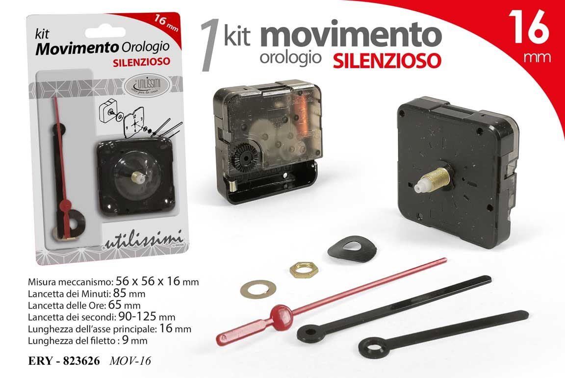 8025569823626 OROLOGIO KIT MOVIMENTO MECCANISMO SILENZIOSO LANCETTE DA PARETE Ricambio 16MM - immagine 1