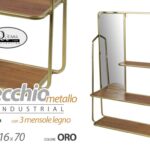 SPECCHIO PARETE PENSILE METALLO ORO 3 MENSOLE LEGNO SPECCHIERA MODERNO h70*50*16