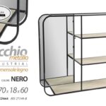 MENSOLA SPECCHIO BACHECA LIBRERIA DA PARETE METALLO RIPIANI LEGNO 70*18*h60CM