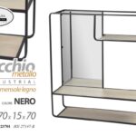 SPECCHIO PARETE PENSILE METALLO NERO 3 MENSOLE LEGNO SPECCHIERA MODERNO 70*15*70