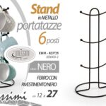 Portatazze verticale 6 posti organizer salvaspazio metallo moderno nero 27x12