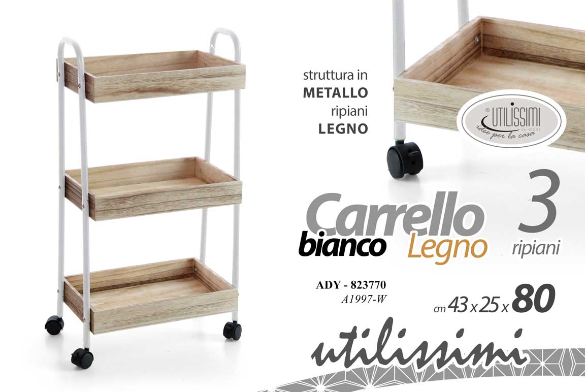 8025569823770 CARRELLO CUCINA PORTA FRUTTA MODERNO 3 CESTE RUOTE UNIVERSALE H 80*43*25 CM - immagine 1