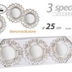 SET 3 SPECCHI PARETE DECORATIVI TONDI ANTICAT SPECCHIO LIBERA INSTALLAZIONE 25cm