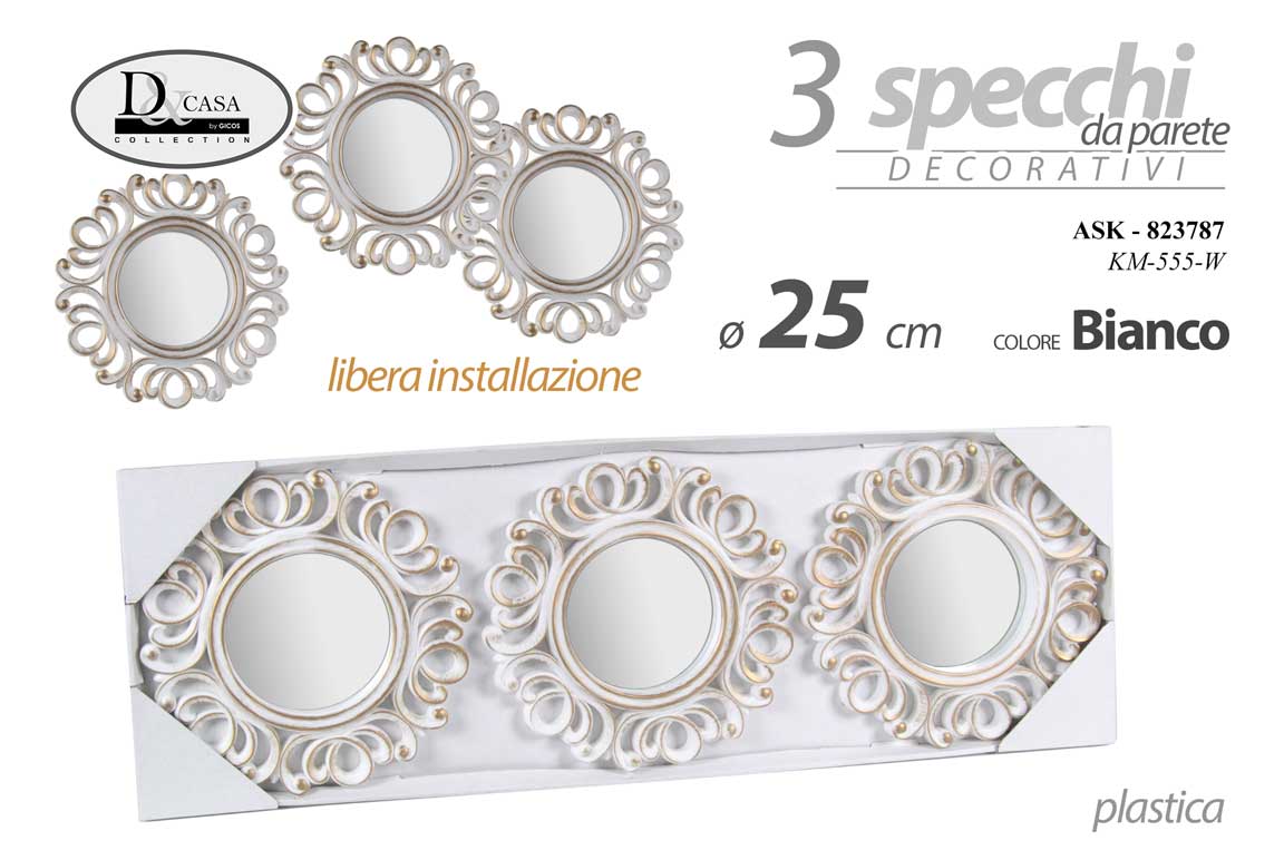 8025569823787 SET 3 SPECCHI PARETE DECORATIVI TONDI ANTICAT SPECCHIO LIBERA INSTALLAZIONE 25cm - immagine 1