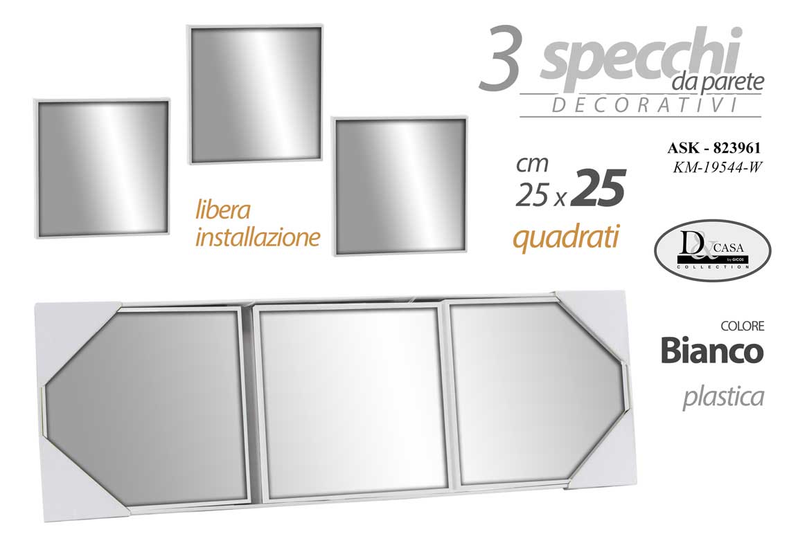 8025569823961 SET 3 SPECCHI DA PARETE DECORATIVI QUADRI SPECCHIO LIBERA INSTALLAZIONE 25cm - immagine 1