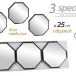 SET 3 SPECCHI PARETE DECORATIVI OTTOGONALI SPECCHIO LIBERA INSTALLAZIONE 25 cm