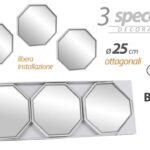 SET 3 SPECCHI DA PARETE DECORATIVI OTTOGONALI SPECCHIO LIBERA INSTALLAZIONE 25cm