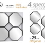 SET 4 SPECCHI DA PARETE DECORATIVI NERI OTTOG SPECCHIO LIBERA INSTALLAZIONE 25cm