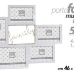 PORTAFOTO MULTIPLO DA PARETE CORNICE BIANCO FAMILY ORO 5 FOTO LEGNO 46*39cm
