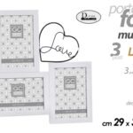 PORTAFOTO MULTIPLO DA PARETE CORNICE BIANCO CUORE LOVE NERO 3 FOTO LEGNO 29*30cm