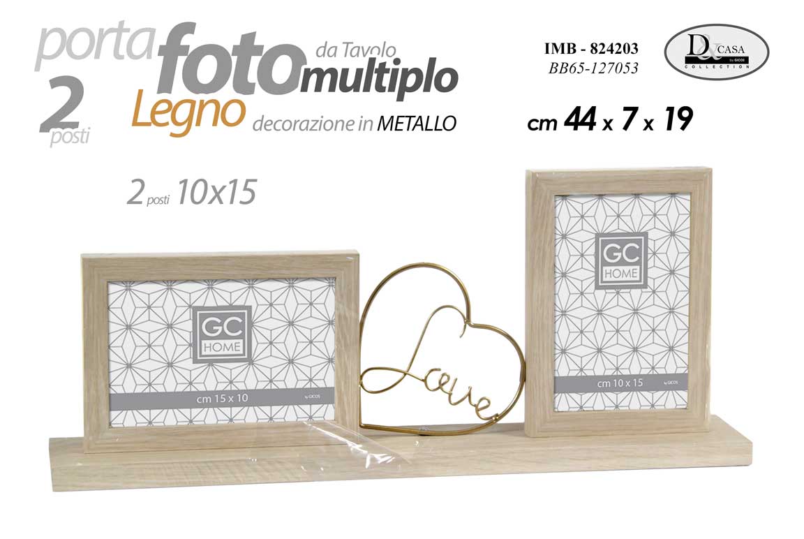 8025569824203 PORTAFOTO MULTIPLO DA TAVOLO CORNICE FOTO LOVE 2 POSTI 10*15 LEGNO MODERNO 44*19 - immagine 1