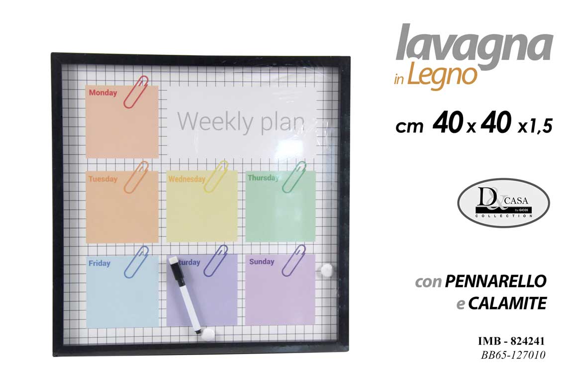 8025569824241 LAVAGNA LAVAGNETTA MEMO SETTIMANALE PARETE LEGNO PROMEMORIA PENNA CALAMITE 40cm - immagine 1