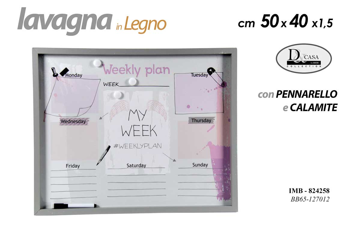 8025569824258 LAVAGNA LAVAGNETTA MEMO SETTIMANALE PARETE LEGNO PROMEMORIA PENNA CALAMITE 40*50 - immagine 1