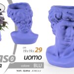 VASO TESTA UOMO DAVID PORTA PIANTE FIORI SOPRAMMOBILE VISO MODERNO BLU 29 CM