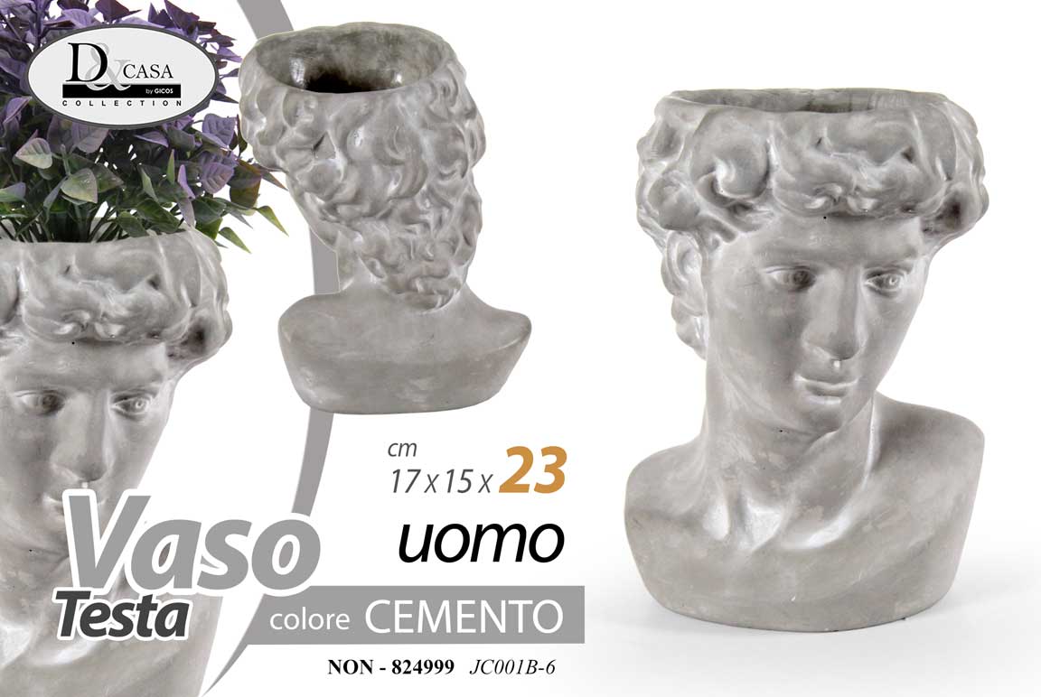 8025569824999 VASO PORTA PIANTE TESTA UOMO CACHEPOT FIORI CLASSICO MODERNO COLOR CEMENTO 23*17 - immagine 1