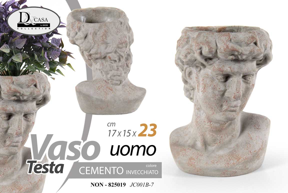 8025569825019 VASO PORTA PIANTE TESTA ANTICATO UOMO CACHEPOT GIOVANE VINTAGE RETRò 23*17cm - immagine 1