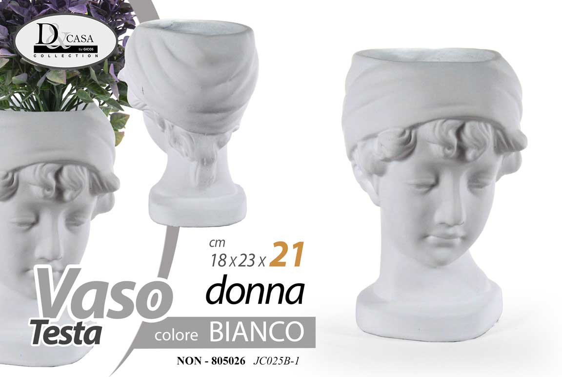 8025569825026 VASO TESTA DONNA CACHEPOT PIANTE FIORI CENTROTAVOLA CLASSICO MODERNO BIANCO 21cm - immagine 1