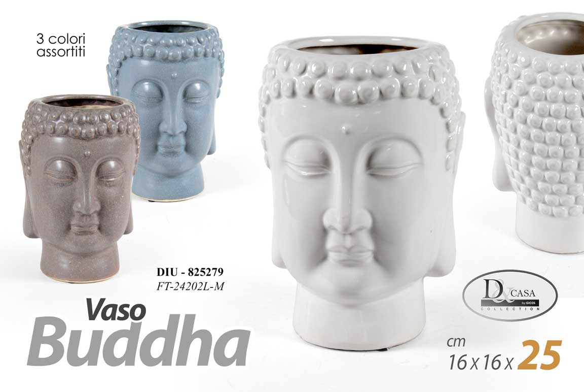 8025569825279 VASO VISO BUDDHA TESTA CERAMICA CACHEPOT CENTROTAVOLA CLASSICO MODERNO 25*16 cm - immagine 1