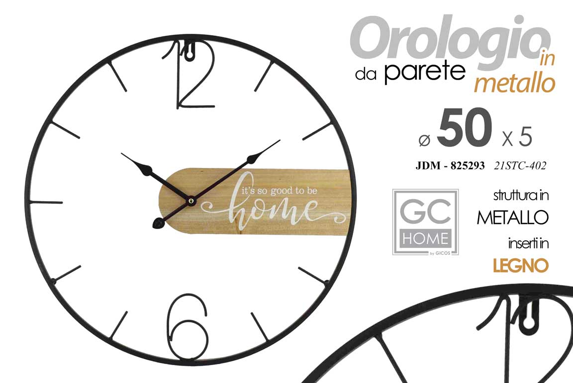 8025569825293 OROLOGIO DA PARETE HOME NUMERI METALLO LEGNO TONDO CLASSICO MODERNO 50*5 cm - immagine 1