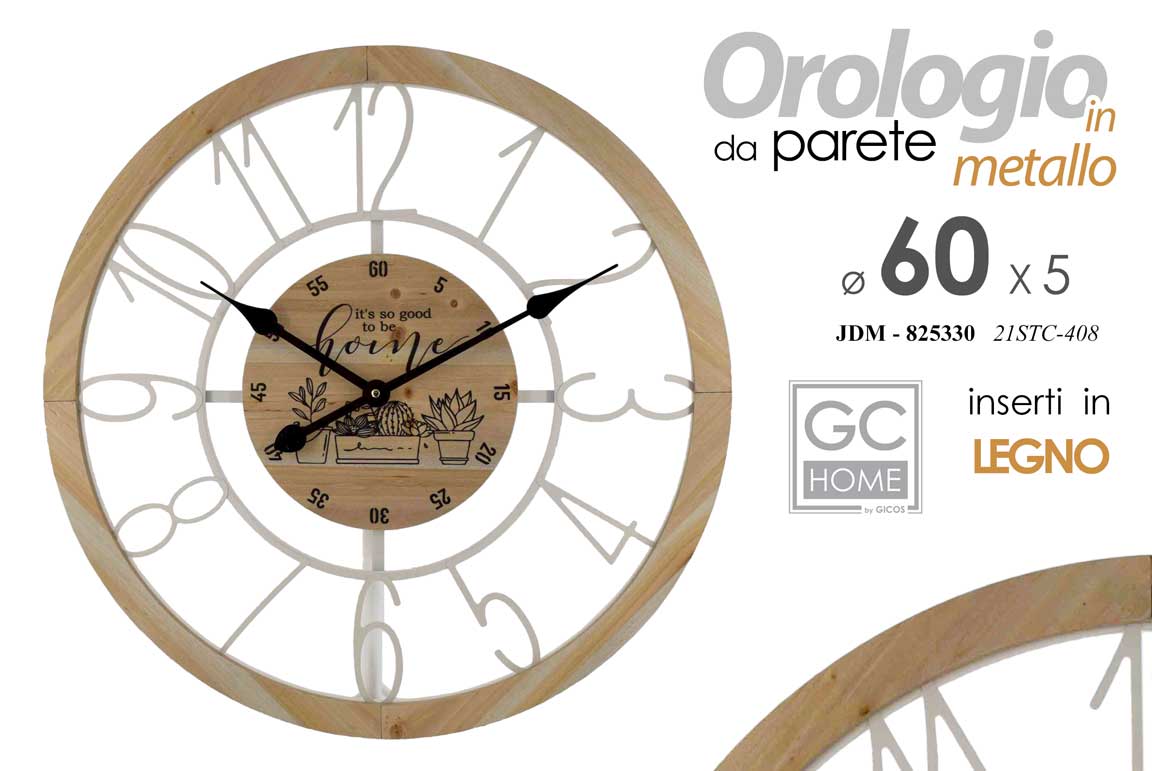 8025569825330 OROLOGIO DA PARETE HOME INSERTI LEGNO IN METALLO BIANCO CLASSICO MODERNO 60*5 cm - immagine 1