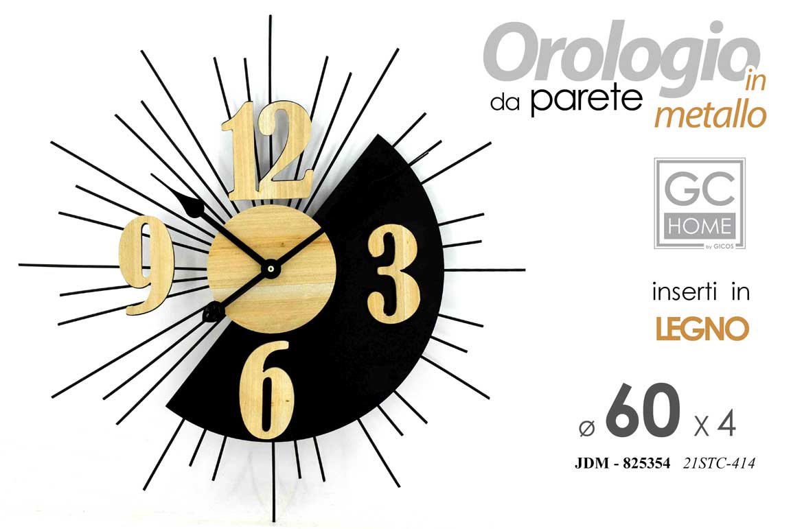 8025569825354 OROLOGIO DA PARETE DECO RADIANTE NUMERI GRANDI LEGNO METAL CLASSICO MODERNO 60*4 - immagine 1