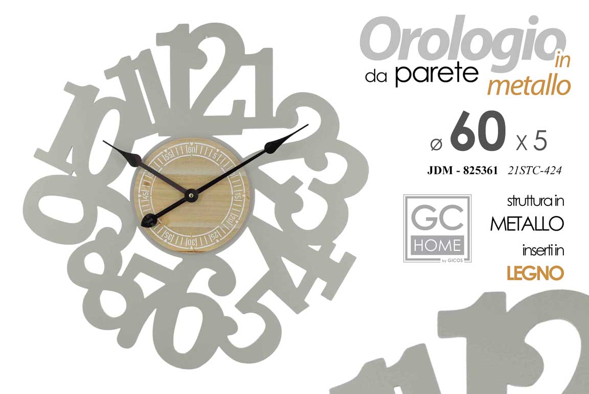 8025569825361 OROLOGIO DA PARETE TONDO LEGNO METALLO CLASSICO MODERNO DECO SIMPATIC 60*5 cm - immagine 1