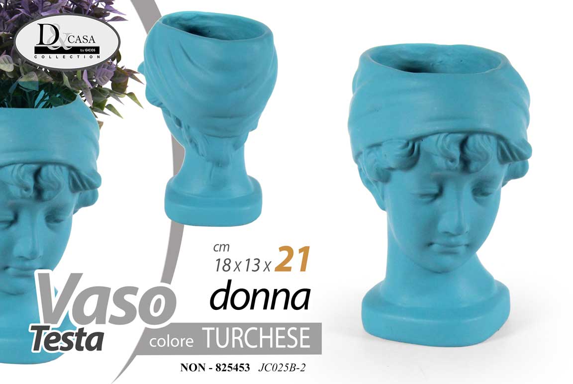 8025569825453 VASO TESTA DONNA CACHEPOT PIANTE FIORI CENTROTAVOLA CLASSICO MODERNO BLU 21cm - immagine 1