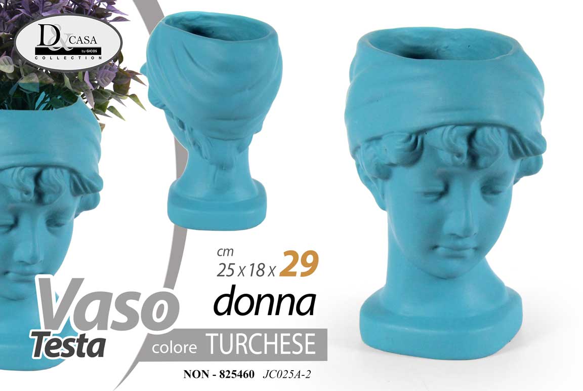 8025569825460 VASO TESTA DONNA VISO DEA PORTA PIANTE CACHEPOT FIORI TURCHESE MODERNO 29*25*18 - immagine 1