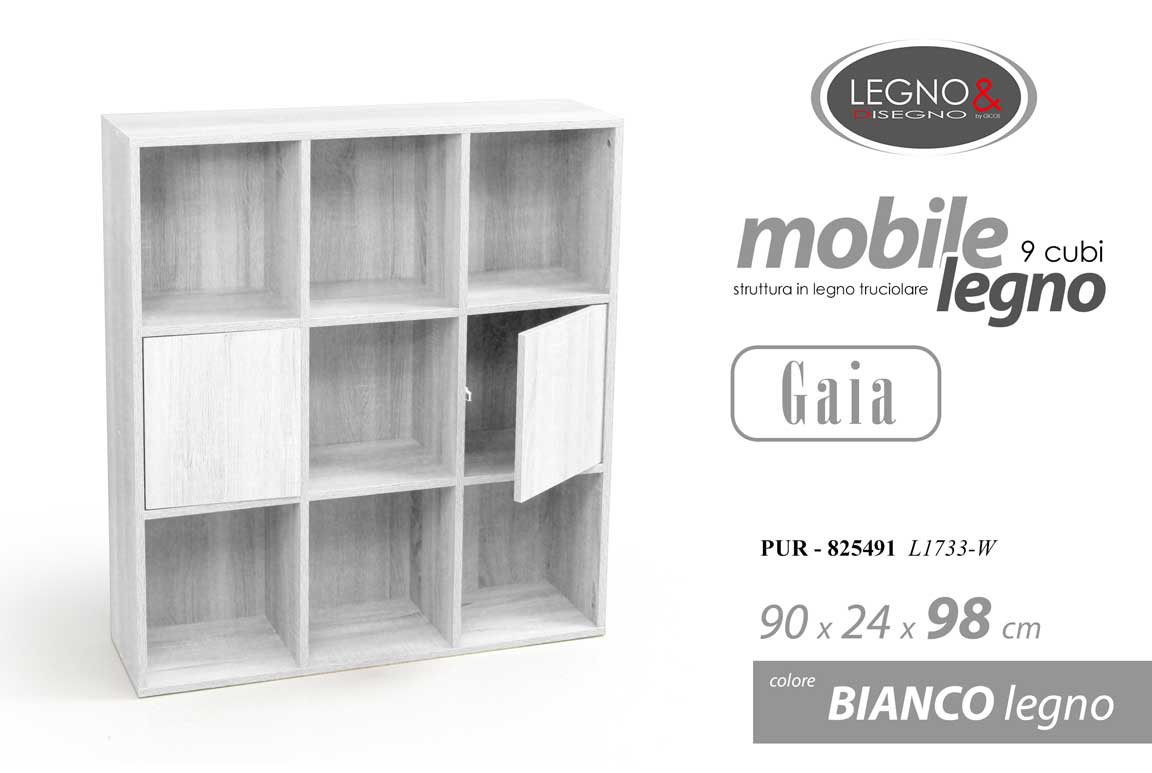 8025569825491 LIBRERIA BASSA 9 CUBI MODERNA SCAFFALE RIPIANI CASSETTI MENSOLE ROVERE 90*24*98 - immagine 1