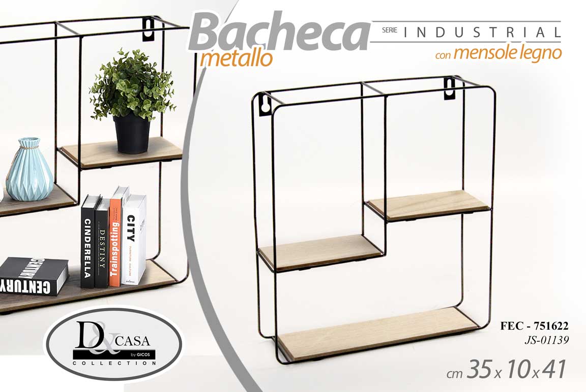 8025569825538 MENSOLA BACHECA DA PARETE LIBRERIA SCAFFALE MURO METALLO MENSOLE LEGNO 35*10*41 - immagine 1
