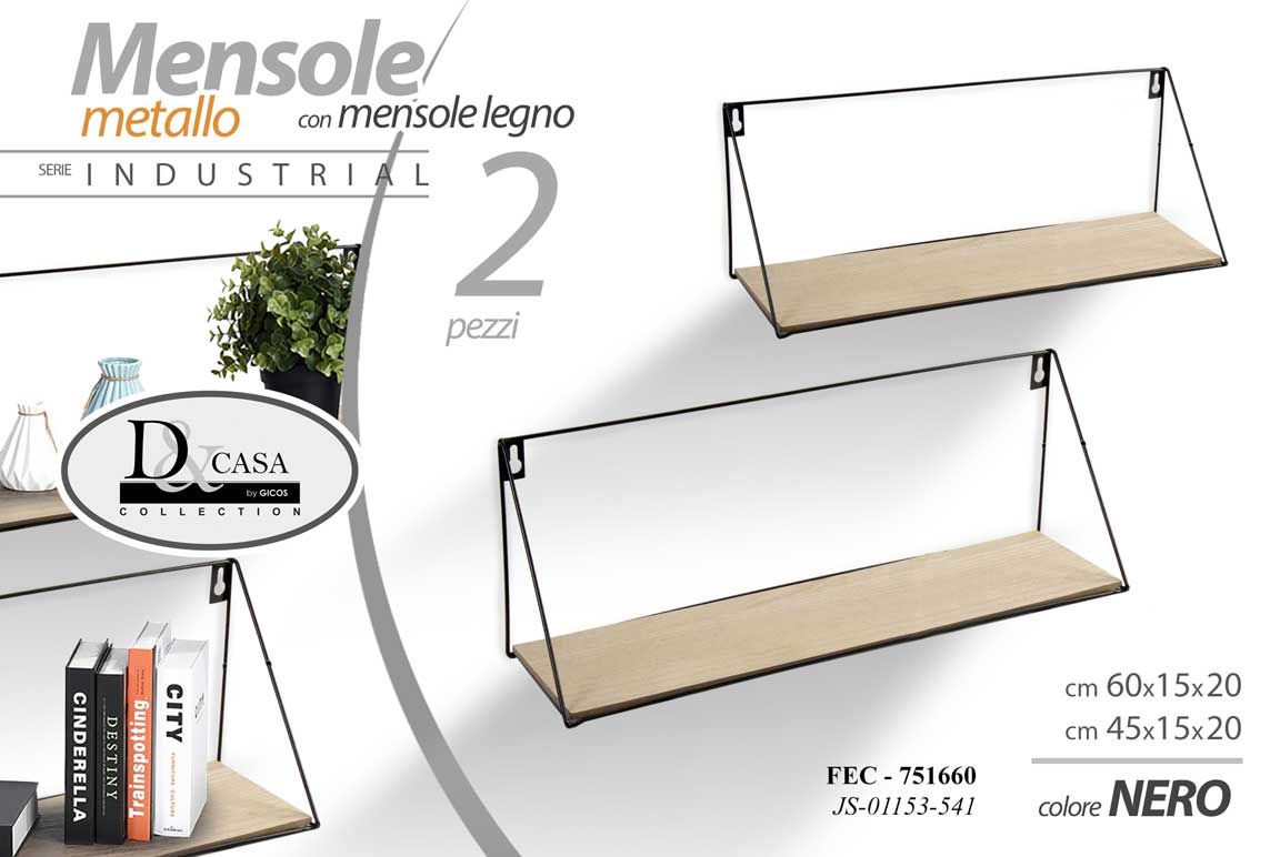 8025569825552 SET 2 MENSOLE Mensola da Parete Pensile PIANI LEGNO MODERNO CLASSICO 45/60 cm - immagine 1