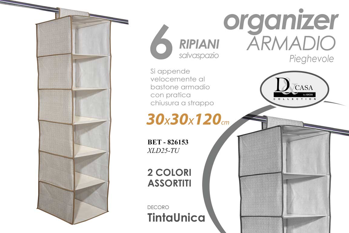8025569826153 Organizer ARMADIO Guardaroba 6 POSTI APPENDIABITI BASTONE PortaOggetti 120*30*30 - immagine 1