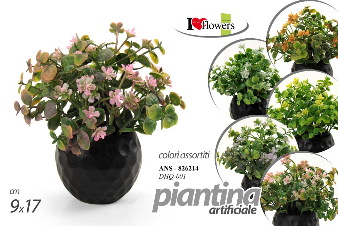 8025569826214 PIANTA PIANTINA CON VASO FIORE FIORI FINTI ARTIFICIALE FINTA DECORAZIONE 17*9 CM - immagine 1