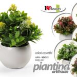 PIANTA PIANTINA FINTA ARTIFICIALE FIORI FIORE VASO BIANCO DECORAZIONE 18*10 cm