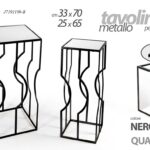 2 PEZZI TAVOLINI NERI TOP SPECCHIO TAVOLO TAVOLINO QUADRATO METALLO h70-65 CM