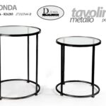 2 PEZZI TAVOLINI NERI TOP VETRO TAVOLO TAVOLINO TONDI METALLO h49-40 CM