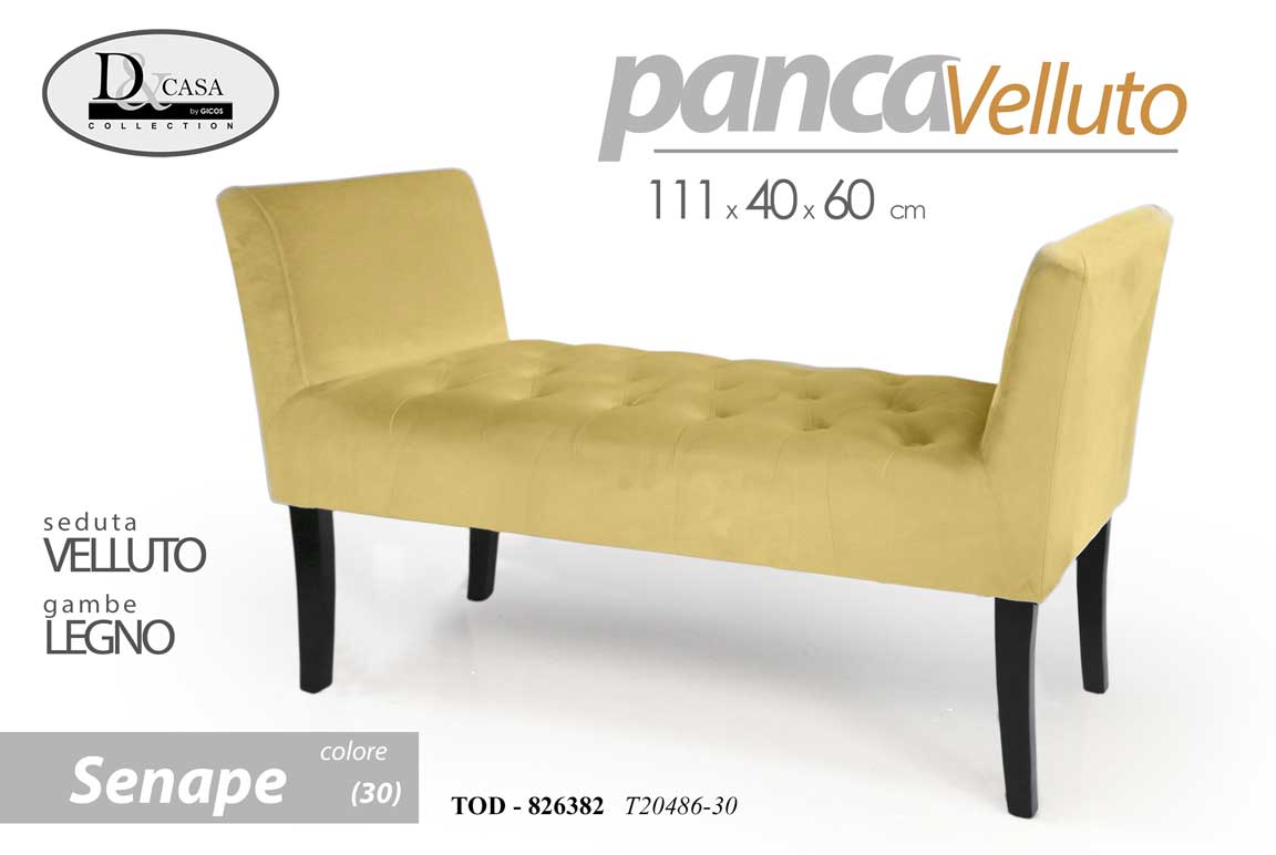 8025569826382 PANCA CLASSICA MODERNA VELLUTO SENAPE CAMERA DA LETTO INGRESSO SALOTTO 111*40*62 - immagine 1