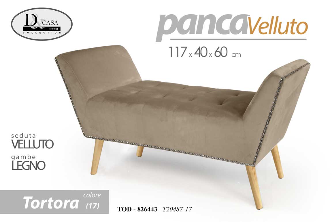 8025569826443 PANCA VELLUTO TORTORA CLASSICA MODERNA CAMERA LETTO INGRESSO SALOTTO 117*40*60cm - immagine 1