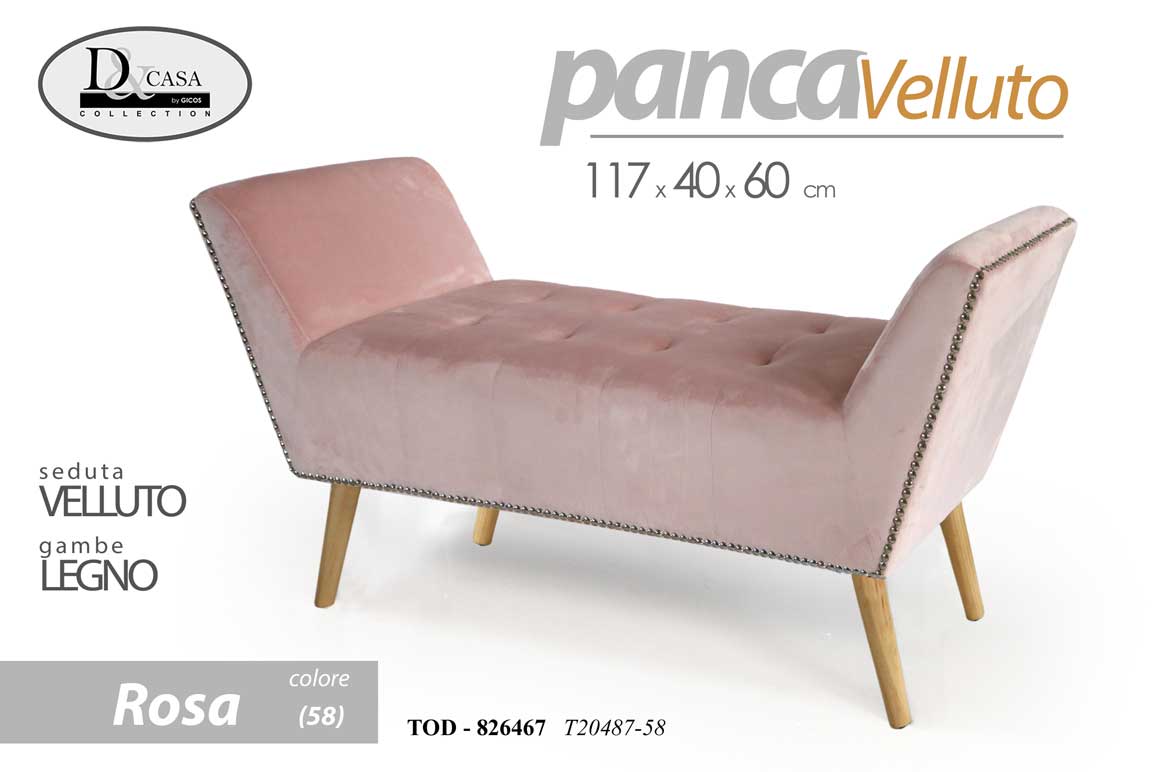 8025569826467 PANCA VELLUTO ROSA CLASSICA MODERNA CAMERA LETTO INGRESSO SALOTTO 117*40*60 cm - immagine 1