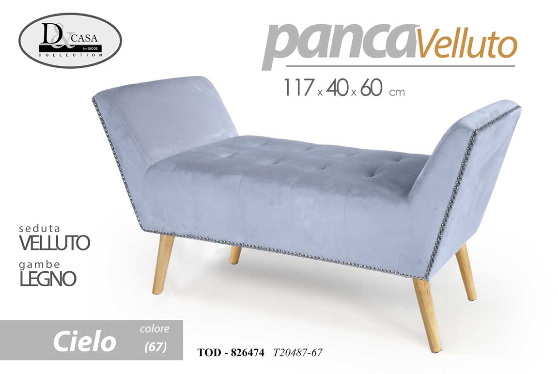8025569826474 PANCA VELLUTO MODERNA CLASSICA CELESTE CAMERA LETTO INGRESSO SALOTTO 117*40*60cm - immagine 1