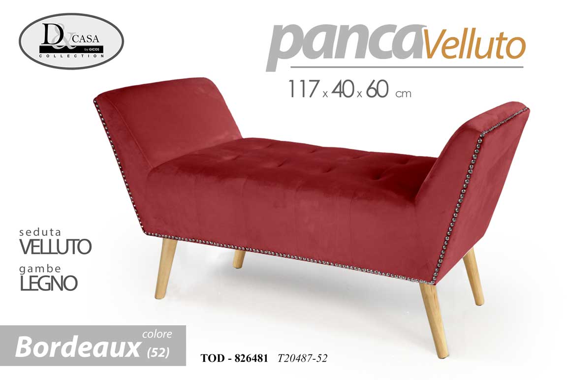 8025569826481 PANCA VELLUTO CLASSICA MODERNA BORDEAUX CAMERA LETTO INGRESSO SALOTTO 117*40*60 - immagine 1